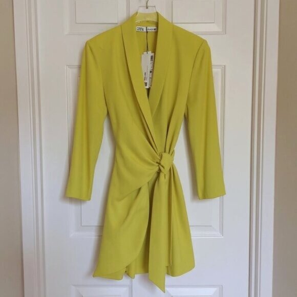 NWT Zara Pareo Blazer Wrap Dress Lime Green XS - Picture 2 of 11